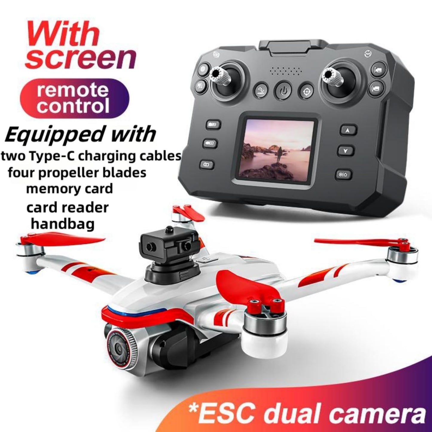 RC Drone With Screen Display Remote Control, Dual Camera, Optical Flow Hover, LED Lights, Speed Adjustment, Gravity Sensor, Brushless Motor, Trajectory Flight, 360 Degree Flip, APP Control, Headless Mode, One-Key Takeoff/Landing, Obstacle Avoidance, Impac