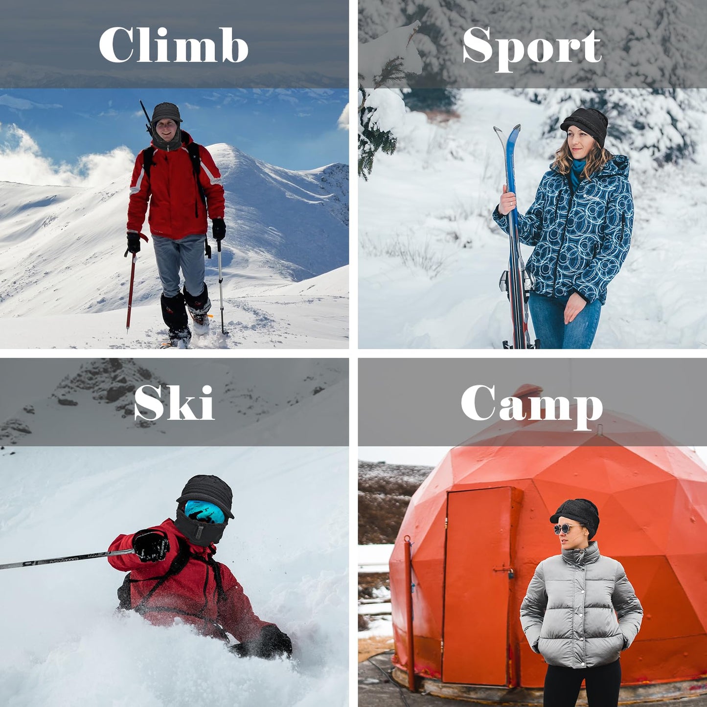 Yonchic Fleece Lined Beanie Hat, Elastic Soft Ear Protection Knitted Scarf Mask Hat with Zipper, Face Neck Warmer Set for Women (Black)