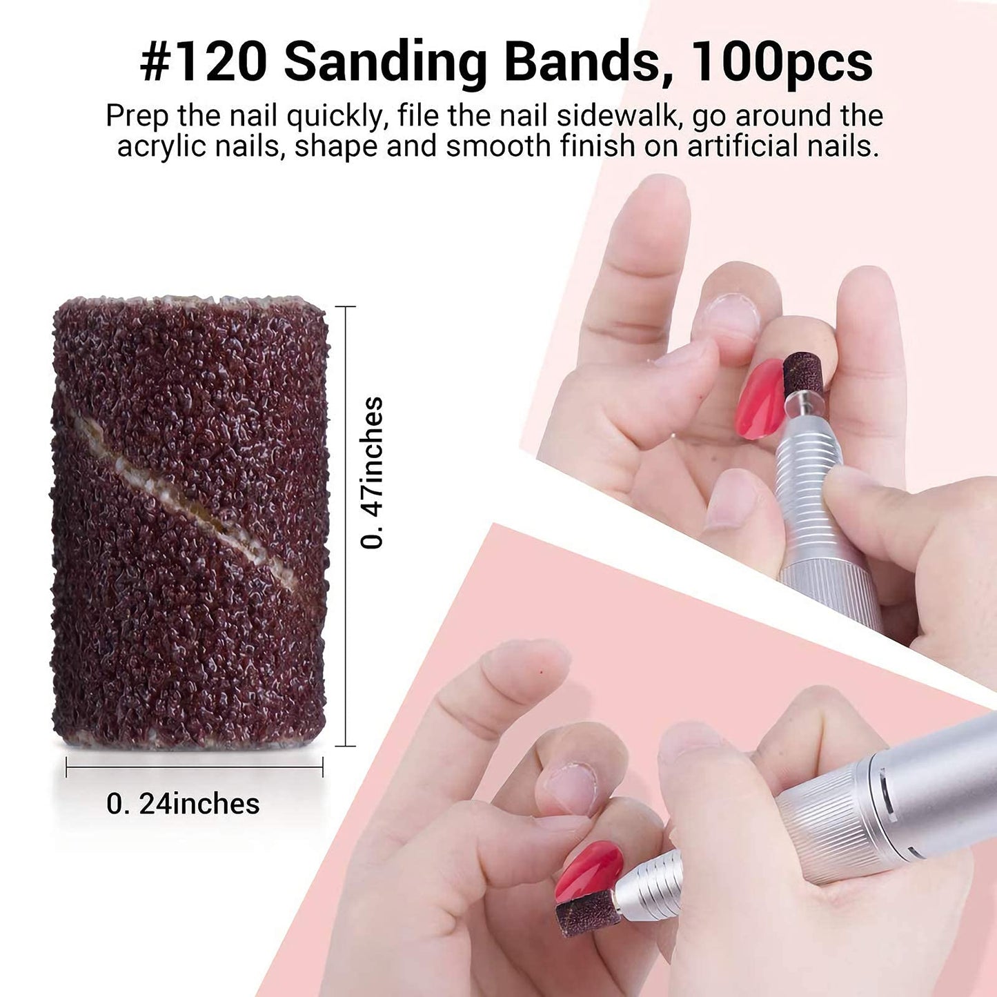 MelodySusie 300 Pcs Professional Sanding Bands Nail Drill Bits Set, 80 Coarse, 120 Medium, 180 Fine Grit EFile Sand Piece Set Mandrel Bit for Acrylic Nails Manicures and Pedicures
