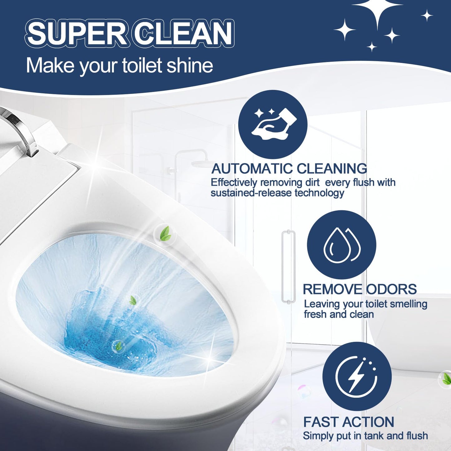 Msvvko Toilet Bowl Cleaner, Automatic Long-Lasting Blue Toilet Cleaner Bottle, Septic Safe Toilet Bowl Tablets in Bottles, Fresh Bathroom & Deodorize, 6 Pack, 2300 Flushes Each