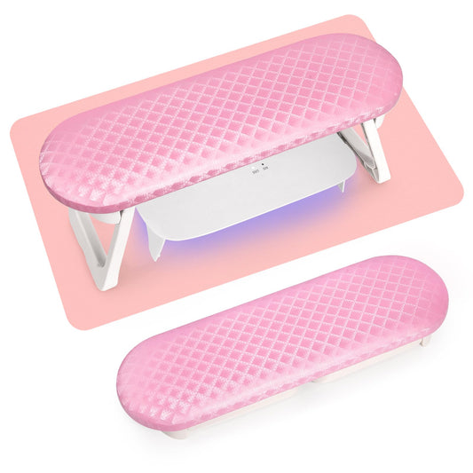 krofaue Nail Hand Rest - Folding PU Leather Arm Rest for Nails Tech with Nail Mat, Cushion Nail Hand Rest Stand for Acrylic Nails Professional Nail Pillow for Manicure Pedicure Salon Home (Pink)