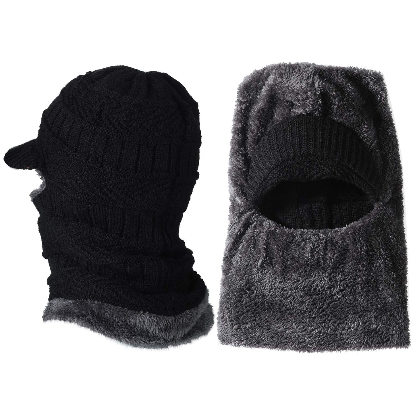 Syhood Knitted Balaclava Beanie Hat Winter Neck Warmer Ski Face Cover Neck Gaiter (Black, Grey,2 Pieces)