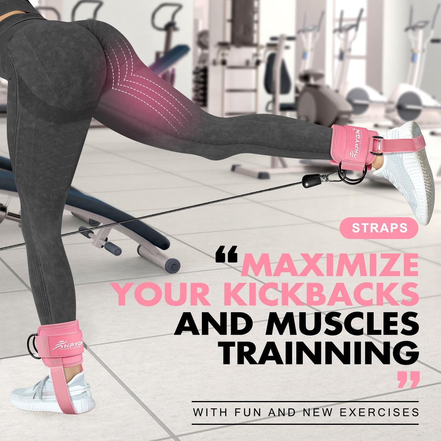 HPYGN Ankle Strap for Cable Machine, Gym Ankle Straps for Working Out, Adjustable Ankle Cuff Kickback Strap, Cable Machine Attachments for Women Glute Leg Extensions, Leg Straps with Neoprene Padding