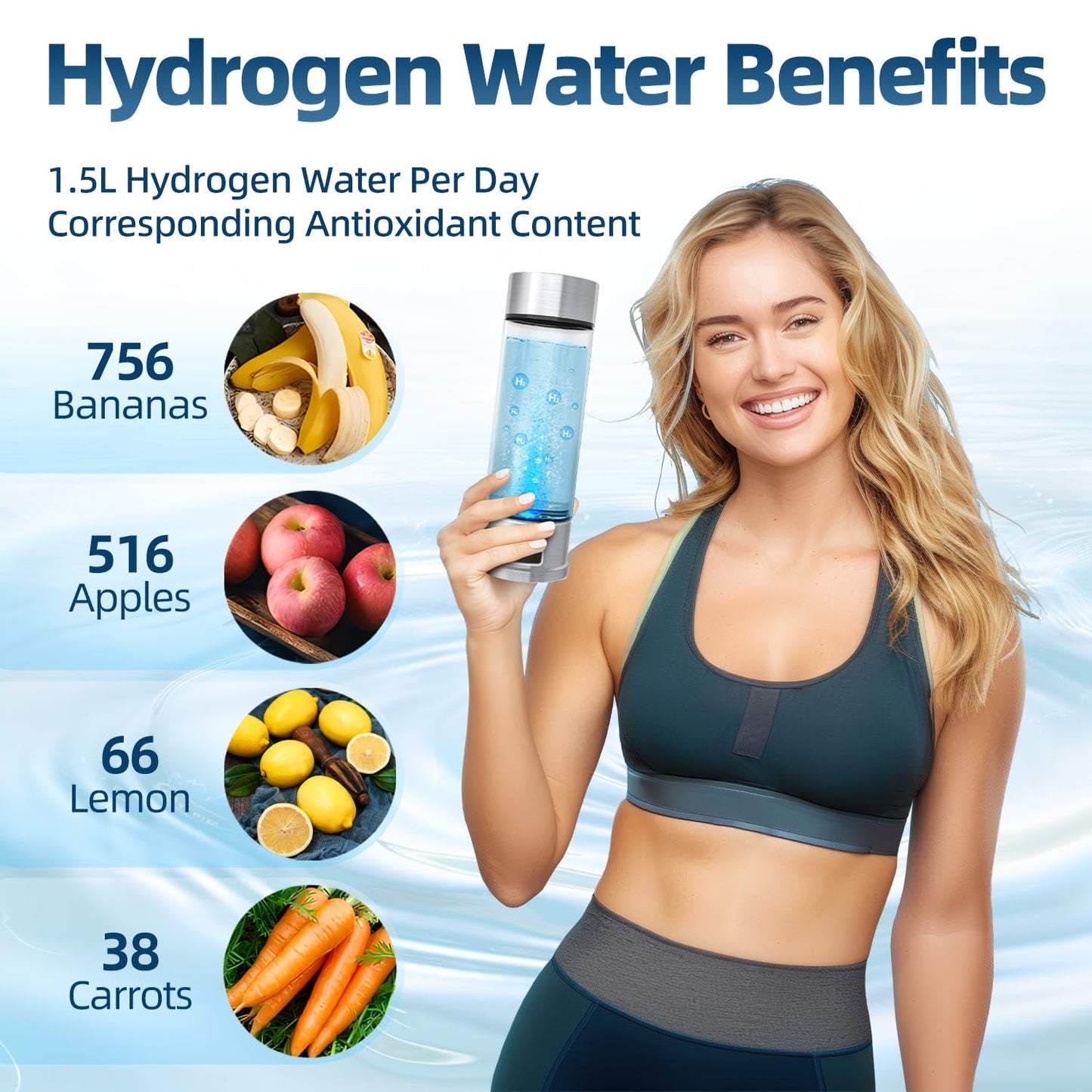 Curety Hydrogen Water Bottle Generator, Portable 1500ppb Hydrogen Water Machine with SPE/PEM Technology, Alternative for Hydrogen Water Pitcher, Water Ionizer, Hydro Water Bottle for Health