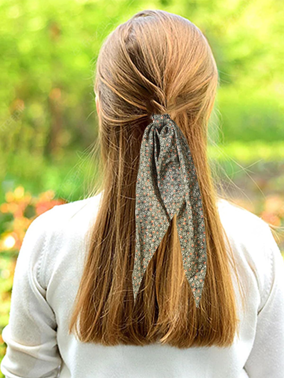 3pcs Women Ribbon Scrunchies Bow Knotted Classic Floral Pattern Hair Ties Vintage Bunny Ear Ponytail Holders Hair Accessories