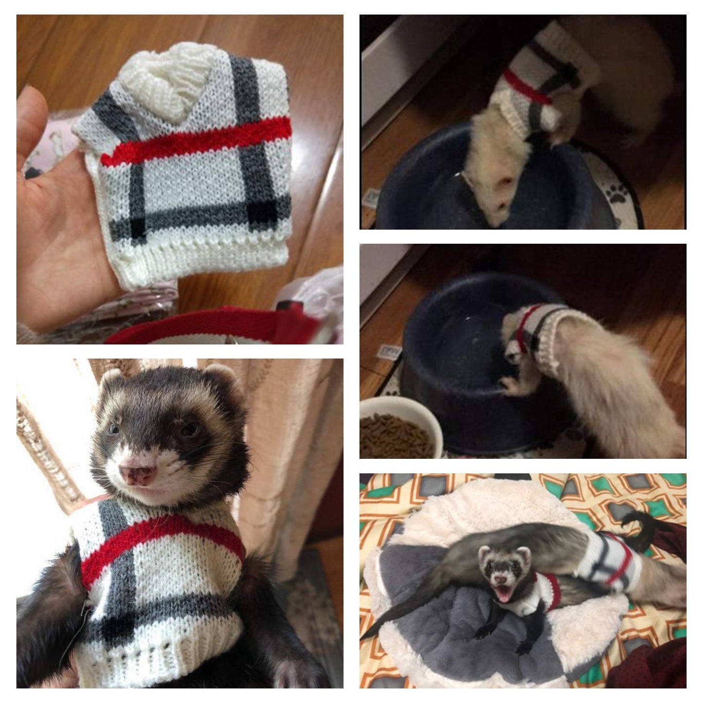 Ferret Clothes Small Animal Sweater Warm Winter Knitted Sweatershirt Ferret Apparel Halloween Party Cosplay Photo Shoot for Ferret Bunny Guinea Pig Squirrel (2 Pcs (White Stripes+Yellow Grid))
