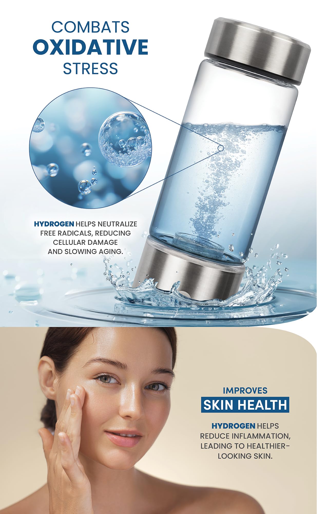 Portable Hydrogen Water Bottle - Rechargeable Hydrogen Water Ionizer Machine - Hydrogen Water Bottle Generator for Hydrogenated Pure Water - Best for Home, Office, Gym