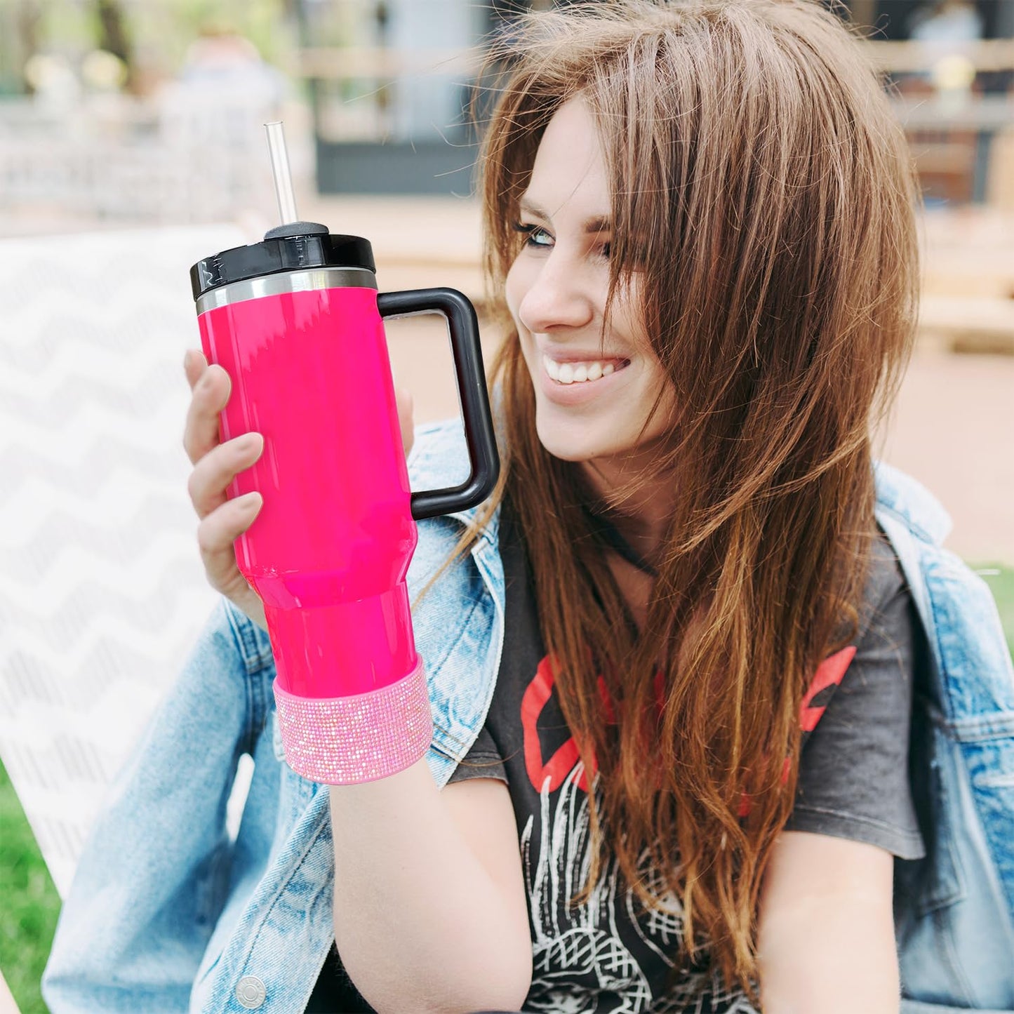 WORBSS Diamond Glitter Silicone Boot for Stanley Cup 40oz Tumbler & Simple Modern 30-40oz Trek Tumbler Accessories for 2.8-2.9 inch Trapezoidal Cylinder Base Water Bottles Bottom Anti-Slip Sleeve