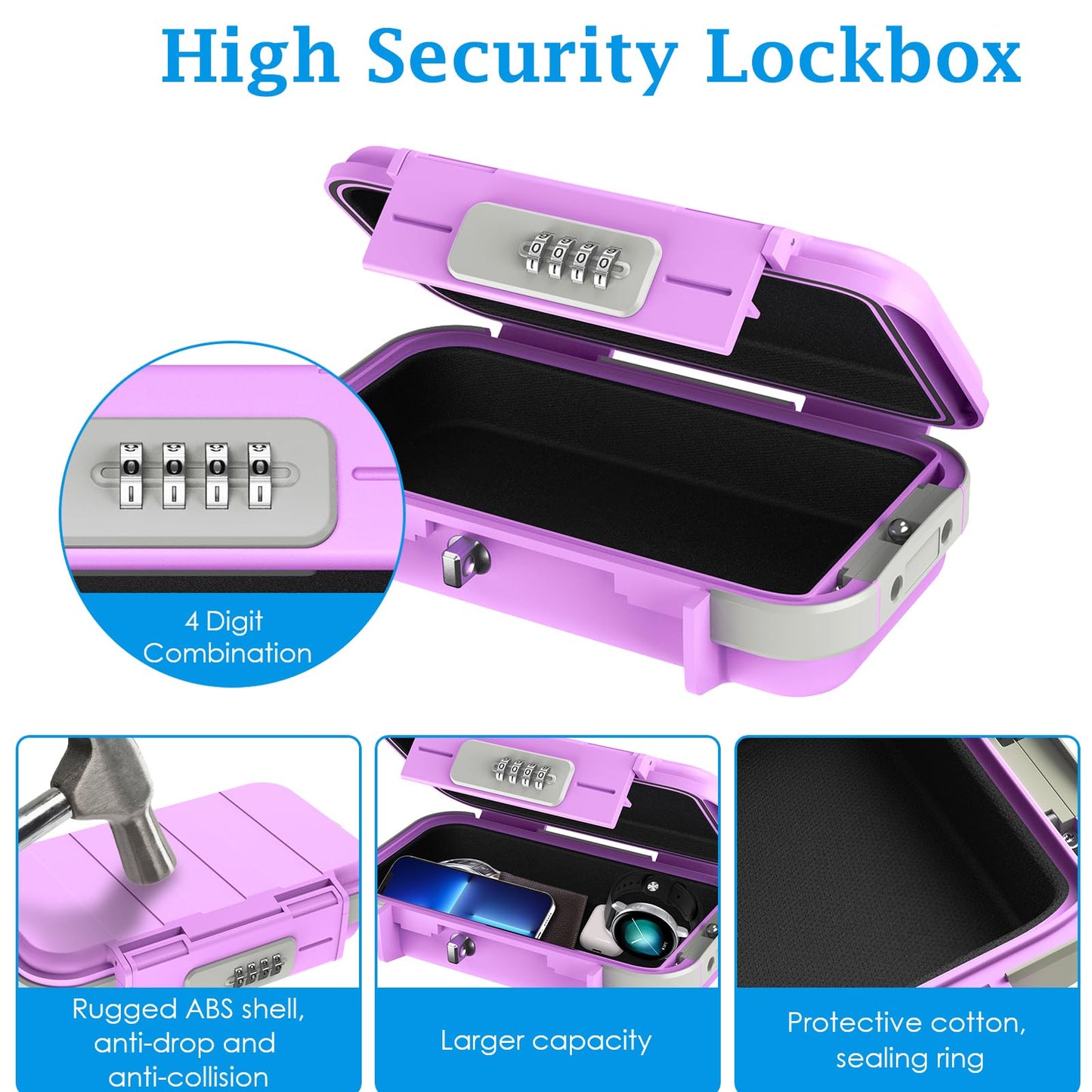 AMIR Portable Safe Box, Combination Security Case LockBox with Code, Waterproof Anti-Theft Personal Mini Travel Safe with Removable Chain, Portable Lock Box for Home, Office, Car, Dorm, Beach