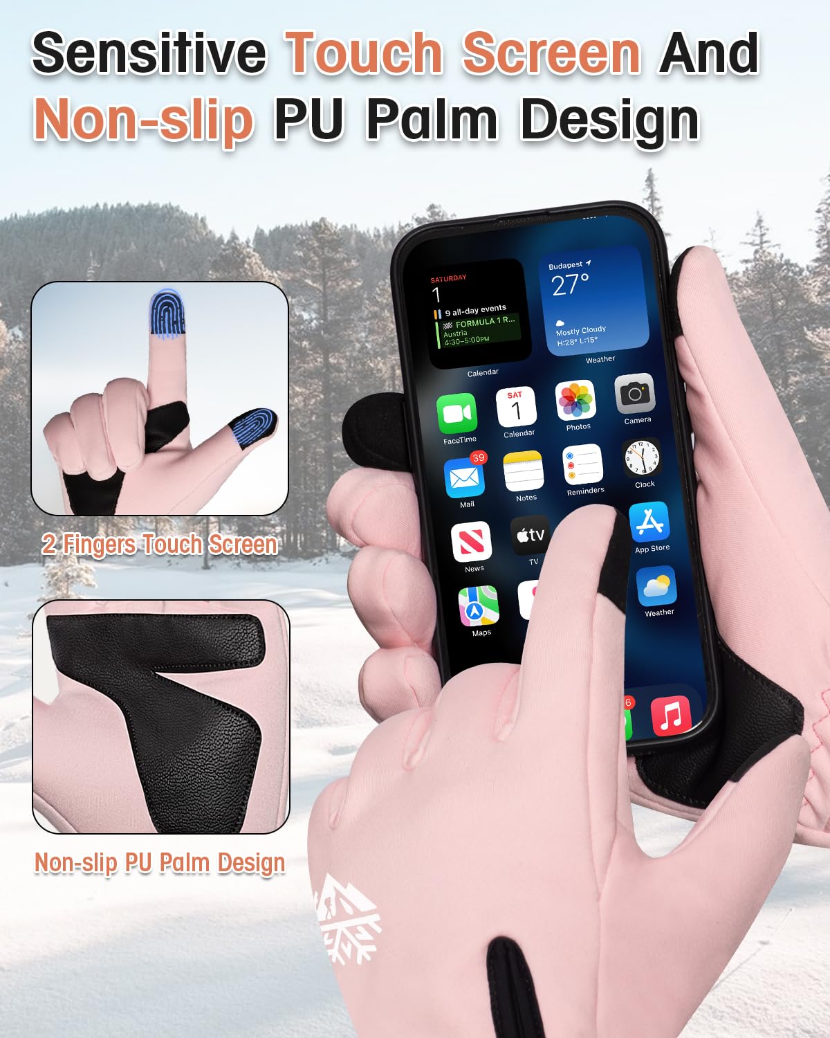 RIGWARL Waterproof Winter Gloves for Men Women Cold Weather, Touchscreen Running Gloves with Adjustable Zipper Wrist for Hiking Cycling Fishing Outdoor Work