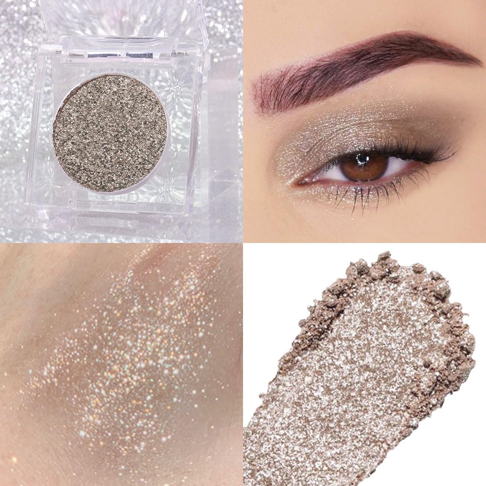 CAKAILA Single Gray Brown Glitter Shimmer Eyeshadow,Bright High Pigment Intense Monochrome Eye Shadow,Buildable Sparkly Eye Glitter Shimmer Finish,24 Hour Eye Makeup Longwear Waterproof,Blendable