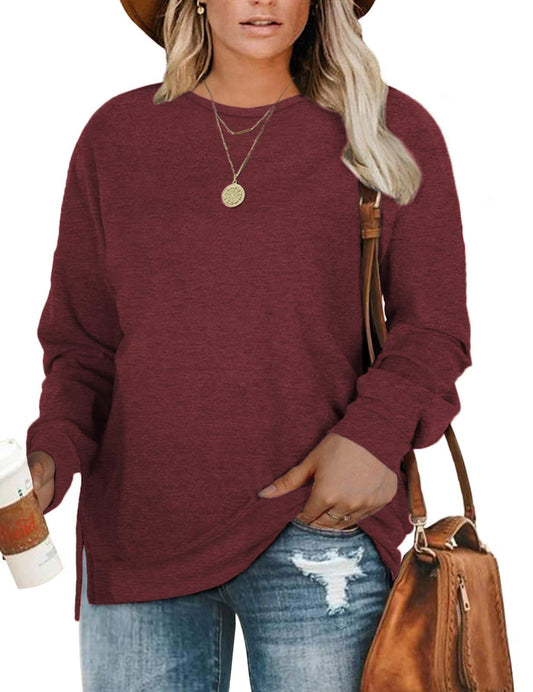 DOLNINE Womens Plus Size Shirts Winter Long Sleeve Sweatshirts Tops Wine Red-16W