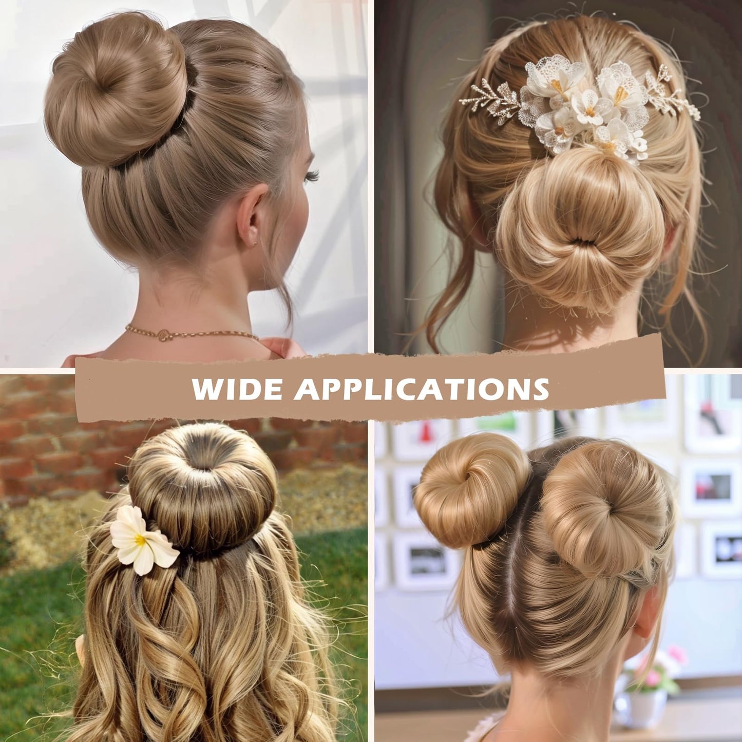 Teenitor Donut Hair Bun Maker 7 Pieces, Bun Maker Set with Hair Bun Makers (1 extra-large, 2 large, 2 medium and 2 small), 5 pieces Hair Elastic Bands, 20 pieces Hair Pins, Tan Color