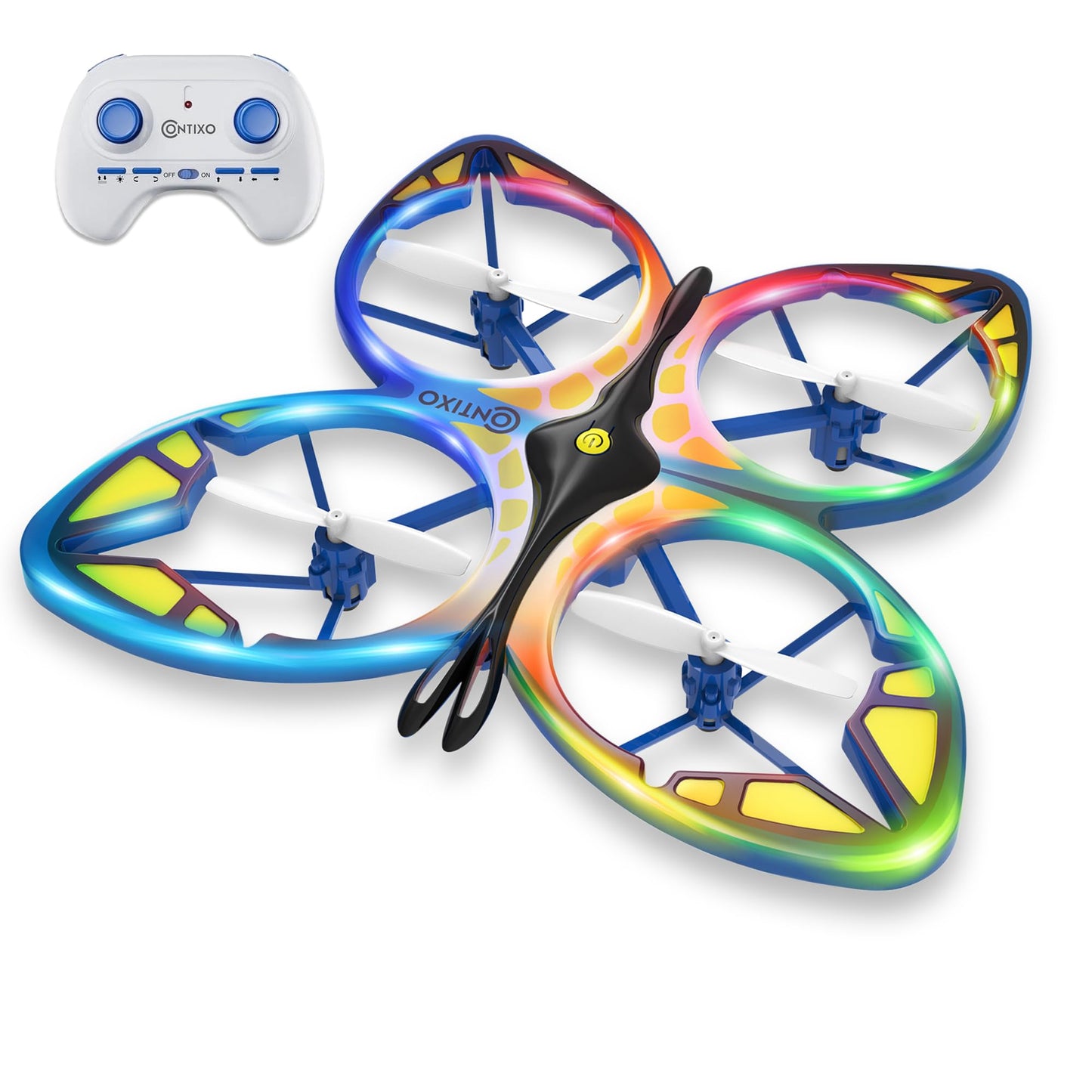 Contixo TD2 Kids Mini Drone – Beginner RC Butterfly Drones with LED Lights, One-Button Takeoff and Landing, 3D Flip, Headless Mode, Altitude Hold, 3 Speeds, 2 Batteries, Toy for Boys and Girls-Blue