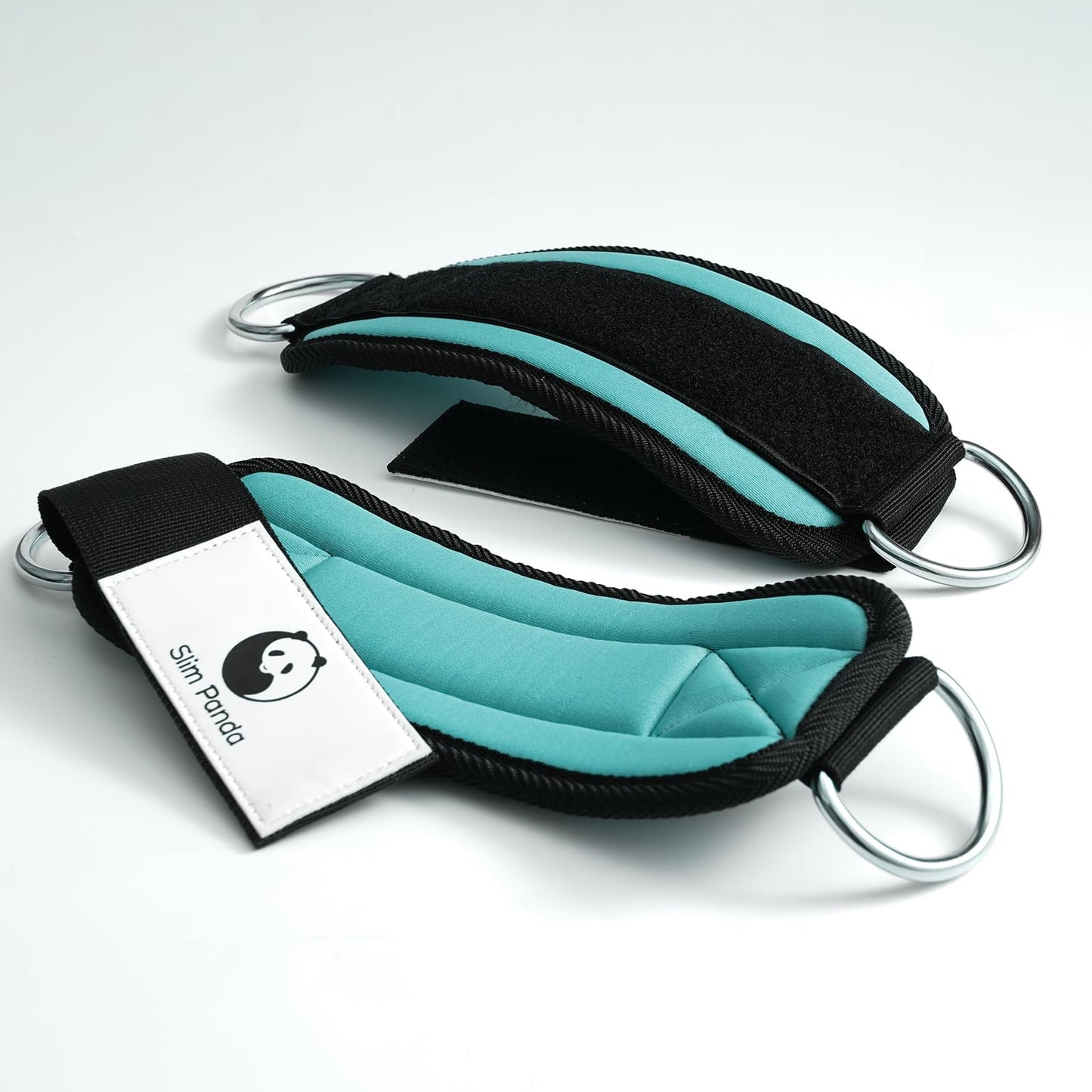 Slim Panda Ankle Strap for Cable Machine,Ankle Cuff for Kickbacks, Booty Hip Abductors,Glute Workouts, Leg Extensions, Curls for Men and Women, Adjustable with Double D-Rings (Single, Upgraded Cyan)