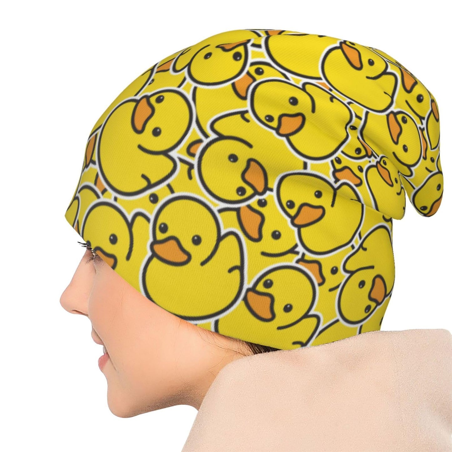 Duck Cartoon Cute Beanie Hat Slouchy Cap Warm Cancer Headwear Stretch Knitted Hats for Women Men