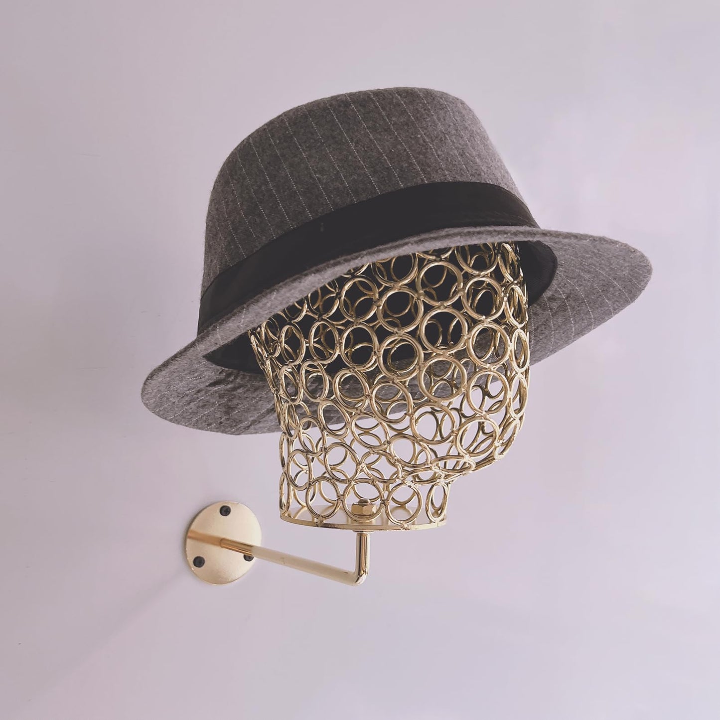 CHADWICK Wall Mount Hat Stand - Metal Hollow Mannequin Head Stand, Hanging Wig Holder 21Inch, Drying and Storage Organizer Rack, Display for Wigs, Caps, Earrings - Chrome Gold