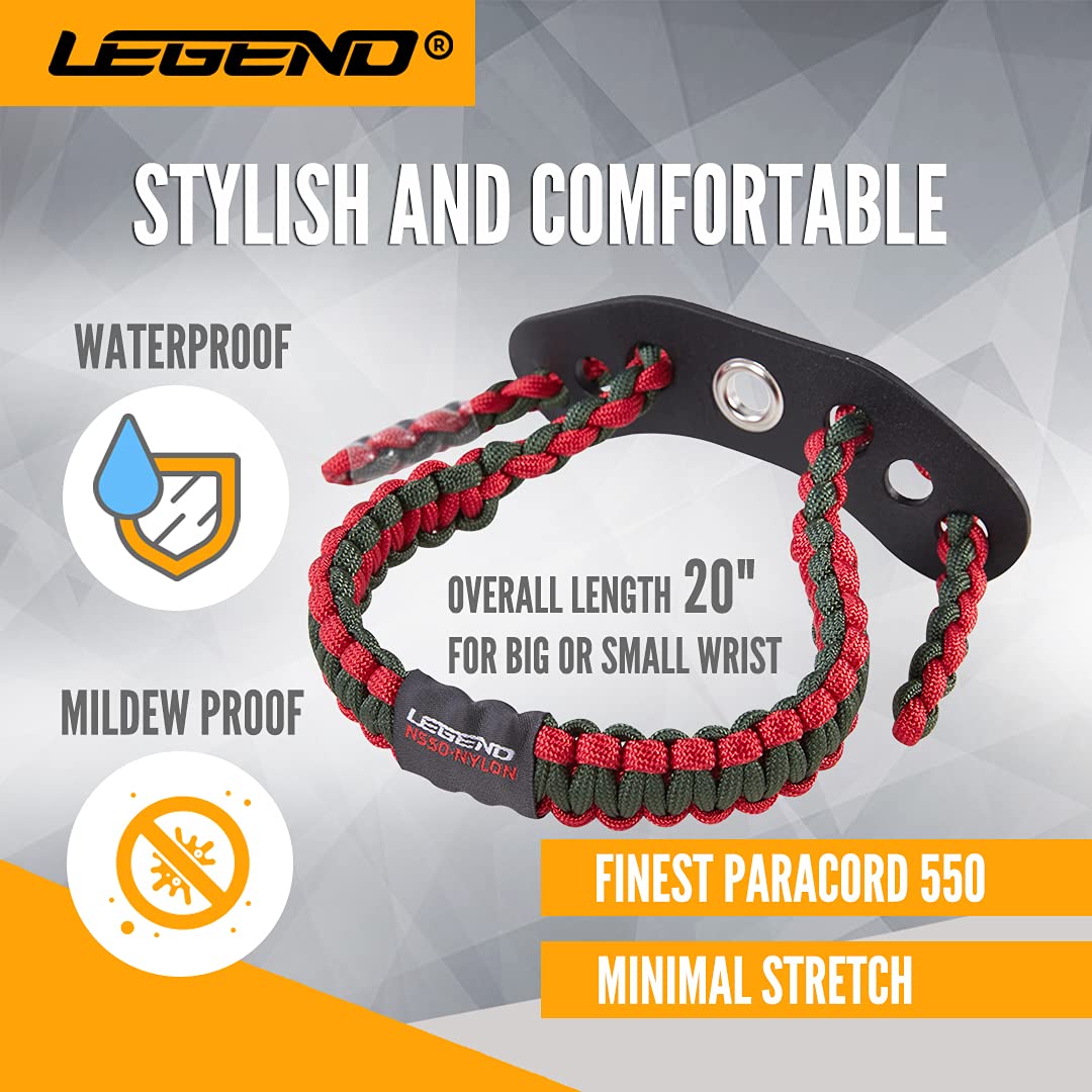 LEGEND 550 Paracord Bow Wrist Sling - Compound Bow Stabilizer & Hand Loop Carrier for Bow Hunting - Adjustable Wrist Strap with Durable Leather Yoke, Strong Metal Grommets - Archery Accessories & Gear