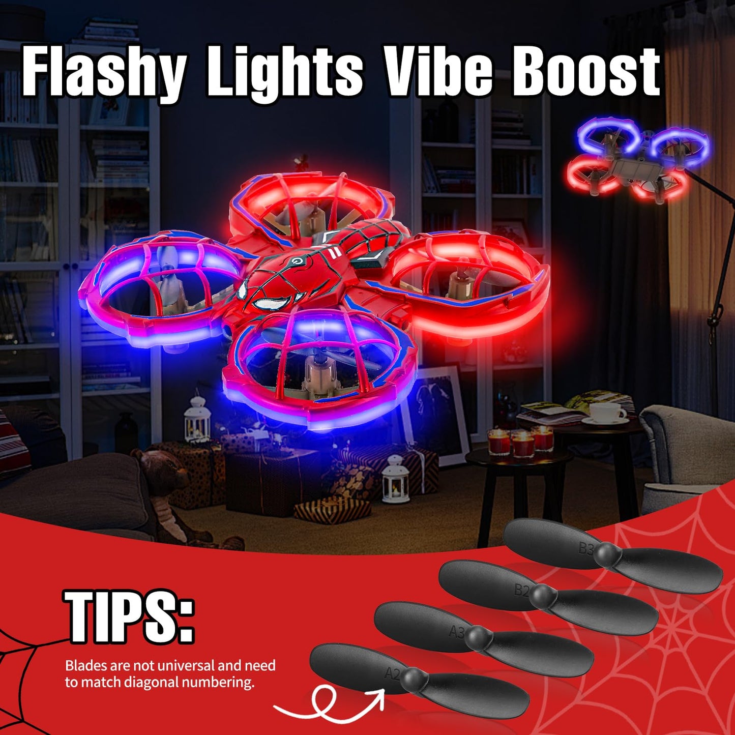 Aooess Drones for Kids 8-12: Spider Toy Stunt Drone With 5D Obstacle Avoidance, 3D Flip, Auto Hovering Indoor Drone, 2 Battery Kids RC Quadcopter With Led Lights RC Helicopter for Adults Kid