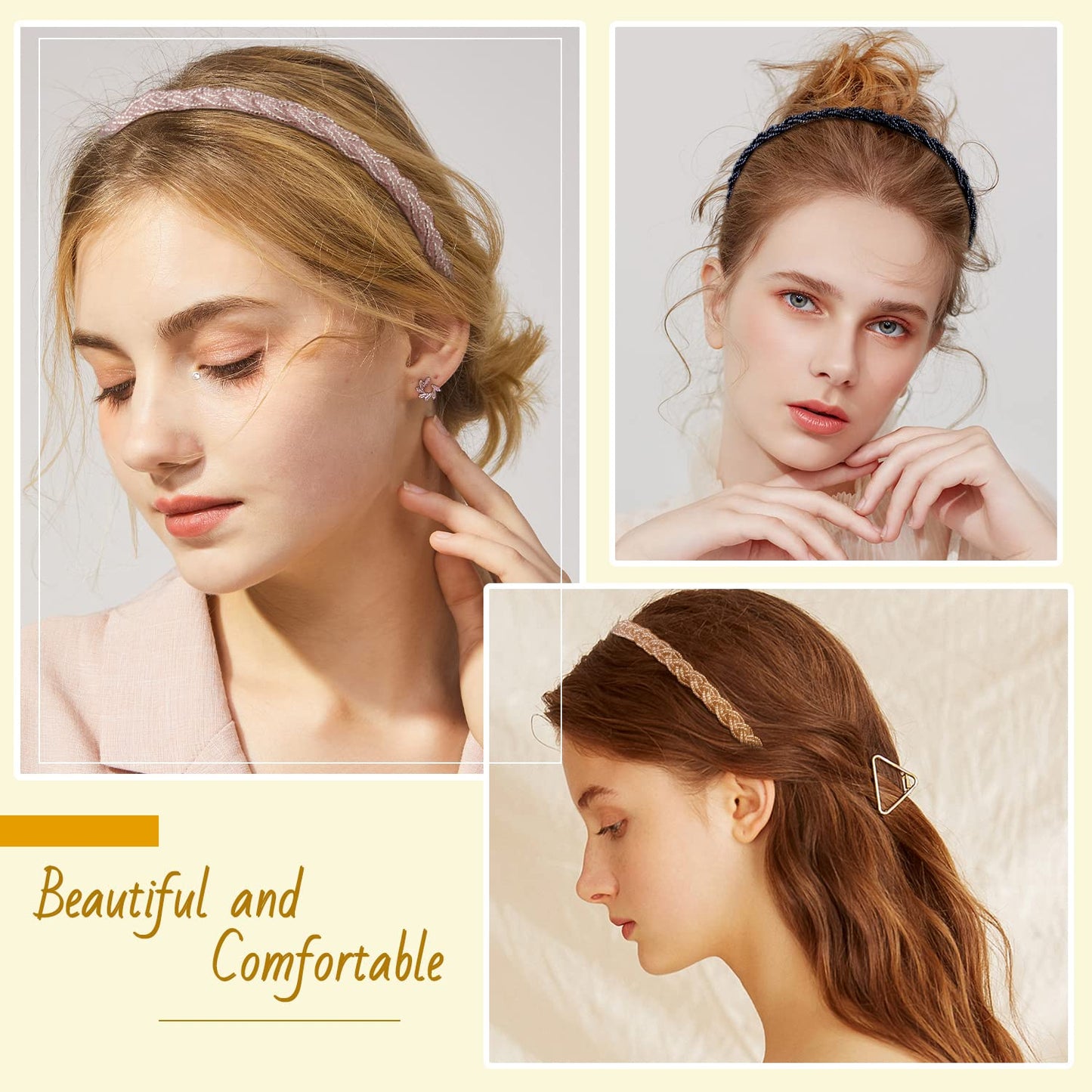 LYroo 8 Pack Headbands Metal Head Band Beaded Hair Bands Elegant Hairband No Slip Fashion Hair Accessories for Women Girls