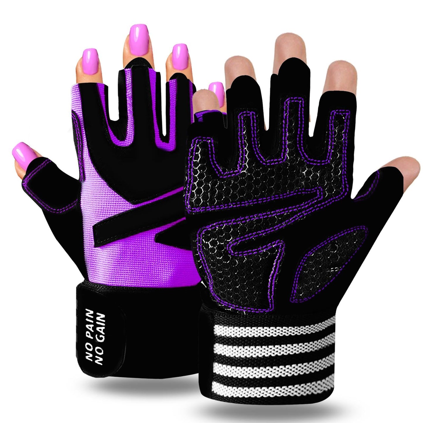 Weight Lifting Gloves for Women Gym Workout with Wrist Support,Padded Half Finger Gloves for Fitness Exercise (Violet, X-Small)