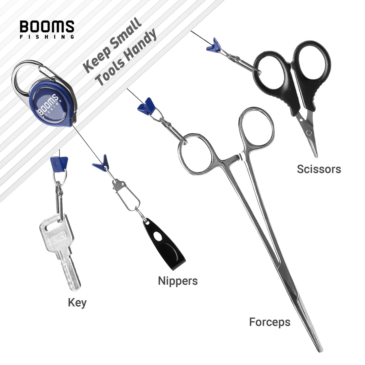 Booms Fishing FF3 7 PCS Fly Fishing Tools Kit, Fishing Knot Tool and Line Clipper Retractor, Magnetic Net Release with Lanyard, Fly Fishing Tippet Spool Holder, Hook Remover Forceps, Blue Set