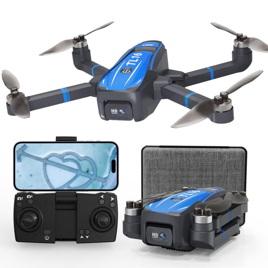Toladrone TL16 Drone with 4K HD Camera for Adults, Brushless Motor Drones Optical Flow Positioning 90° Motorised Adjustable Foldable Quadcopter for Beginners, Blue