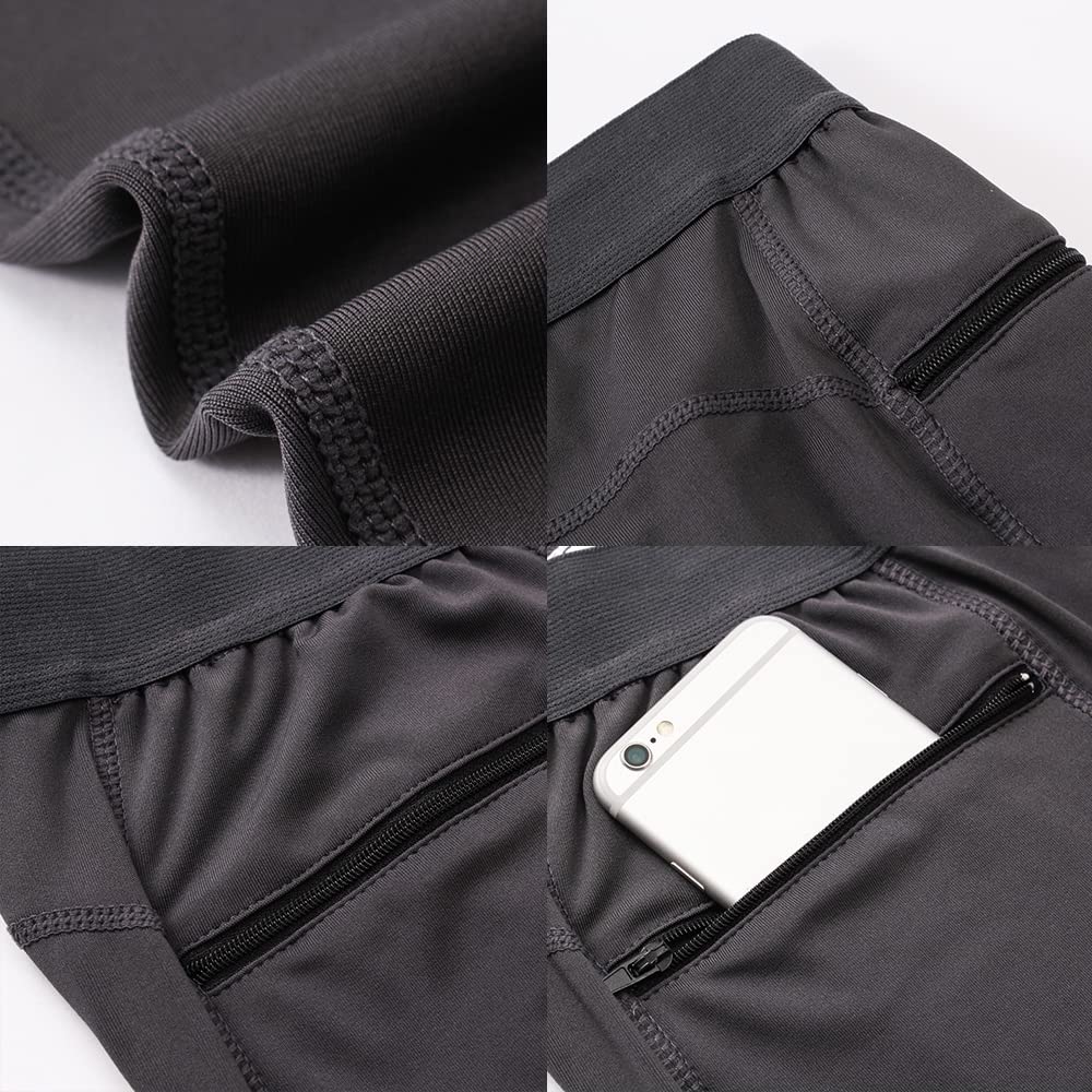 TopTie Men's Compression Pants Zipper Pocket Baselayer Sports Tights Leggings-Black-M