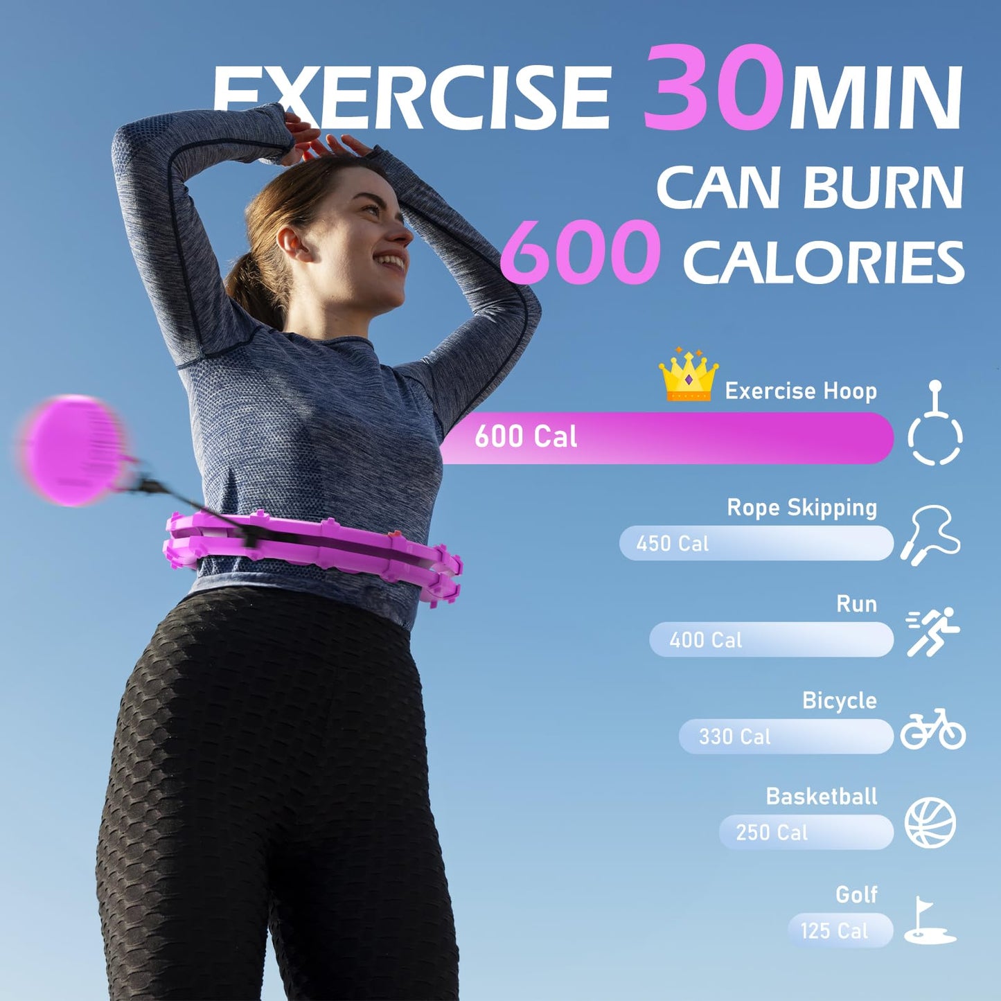 JLoibao Weighted Hula Circle with 24 Links for Adults Weight Loss, Infinity Fitness Hoop Plus Size, for Women Smart Exercise Equipment