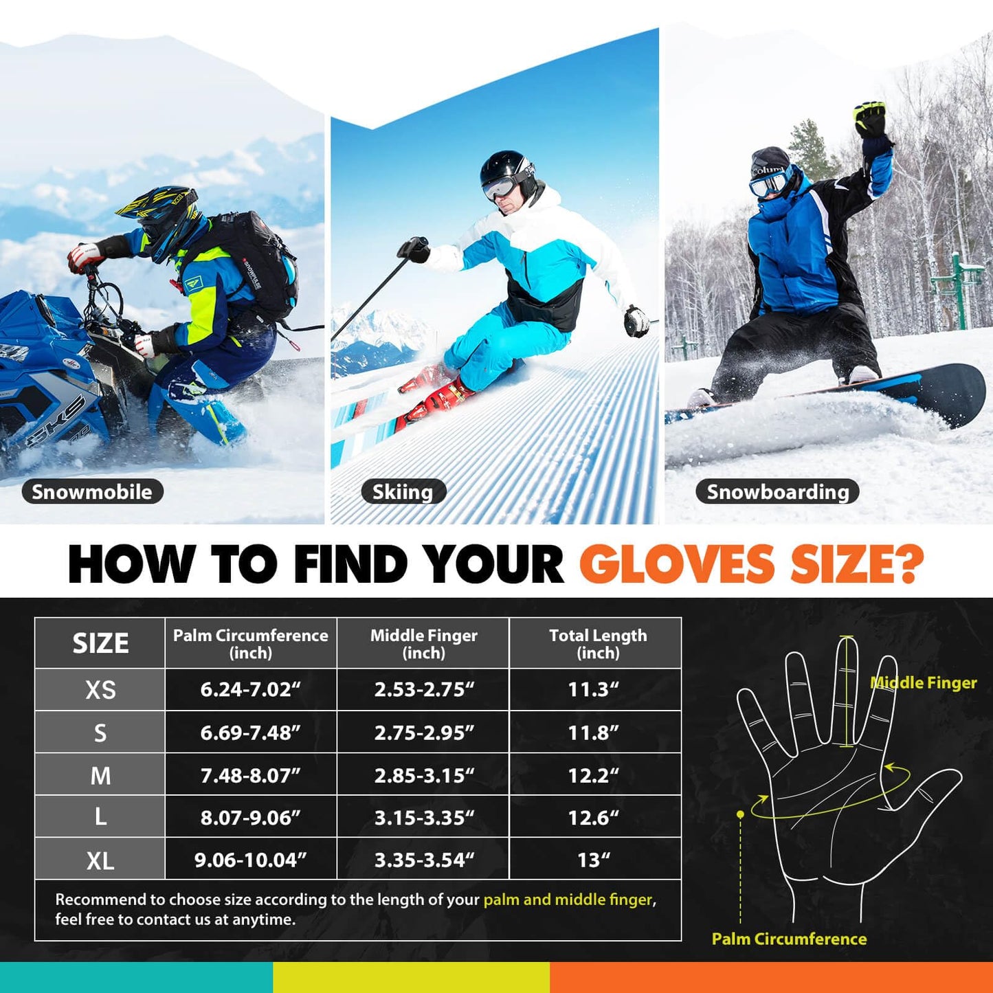 Hikenture Ski Gloves for Men Women-3M Thinsulate Snow Gloves Waterproof Insulated -Winter Snowboarding Gloves,Warm Touchscreen Snowmobile Gloves(Grey XL)