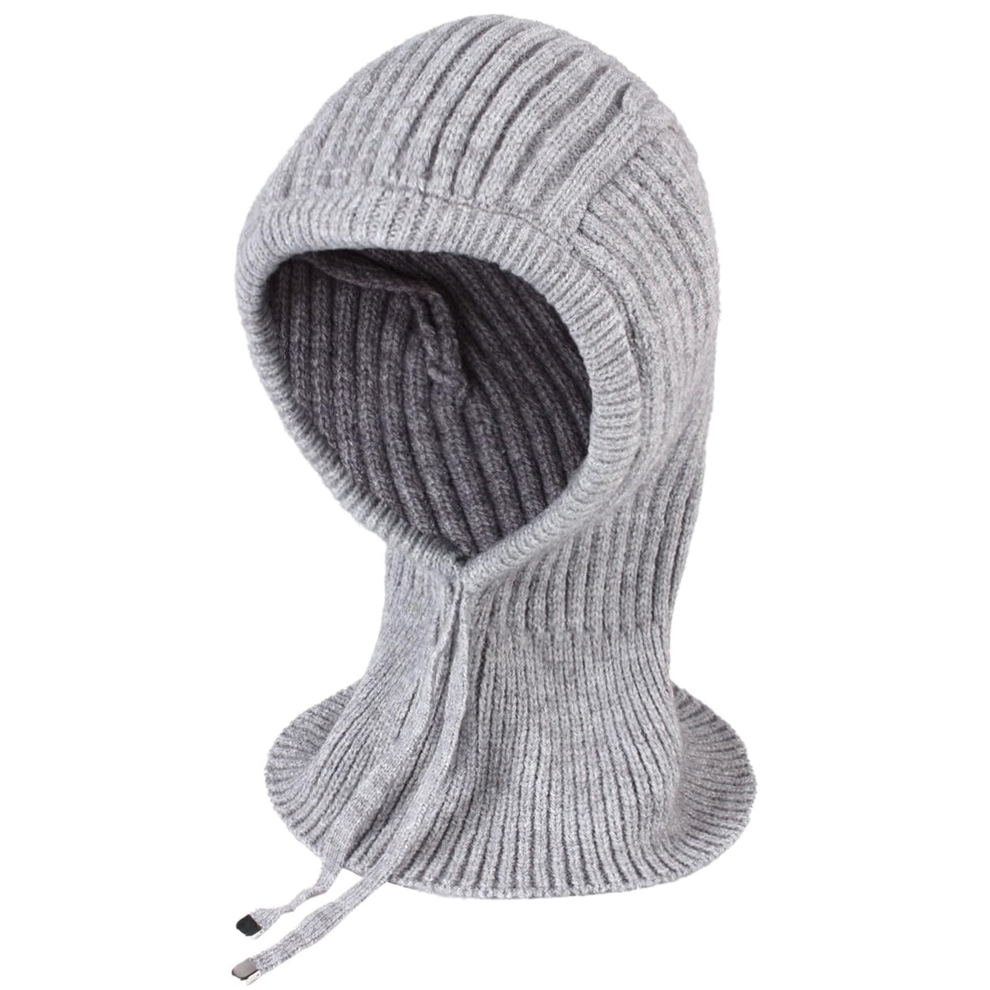 Knit Winter Hats for Women Balaclava Warm Hooded Scarf for Men and Women Beanie Hat with Drawstring Skull Cap