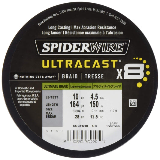 SpiderWire Superline Ultracast Braid, Ultimate Braid-Moss Green, 15lb | 6.8kg, 164yd | 150m Fishing Line