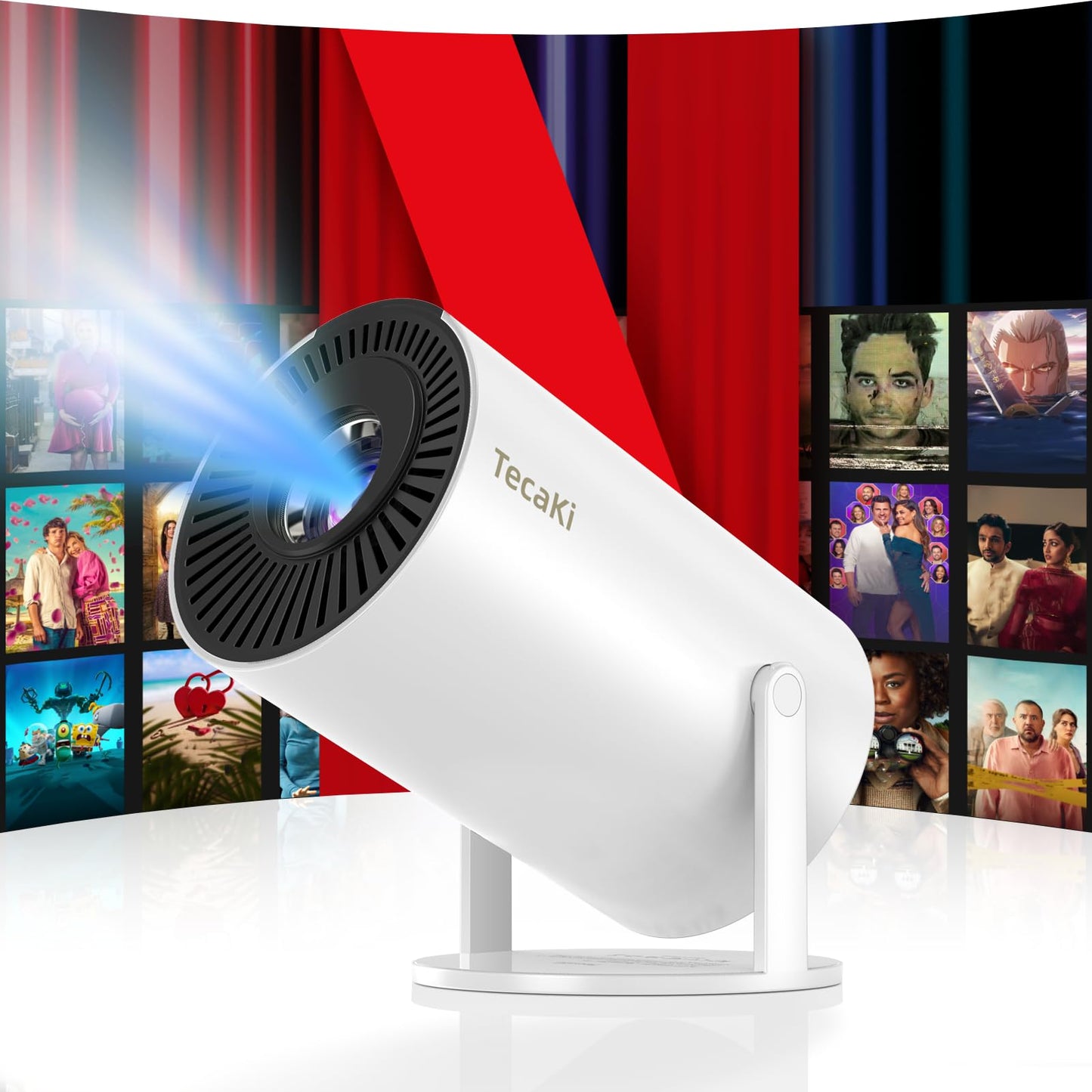 [Netflix Officially Licensed] Tecaki Smart Projector, Mini Projector with WiFi and Bluetooth, Portable Projector for Outdoor, 180° Rotatable Stand, Auto Keystone & Electric Focus, 4K Supported