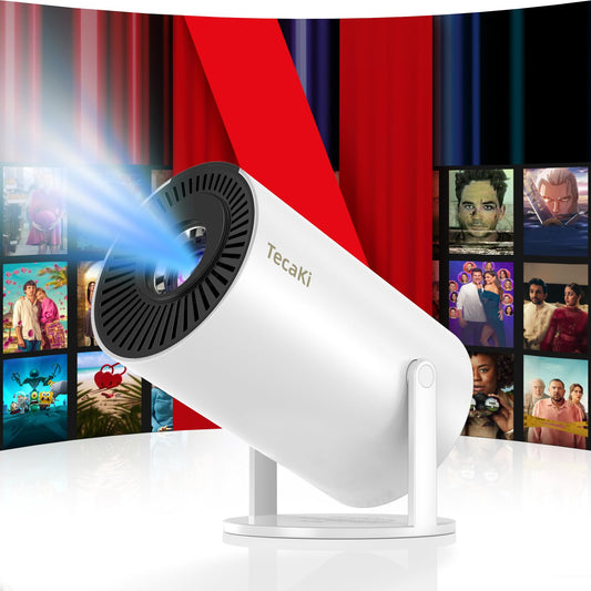[Netflix Officially Licensed] Tecaki Smart Projector, Mini Projector with WiFi and Bluetooth, Portable Projector for Outdoor, 180° Rotatable Stand, Auto Keystone & Electric Focus, 4K Supported
