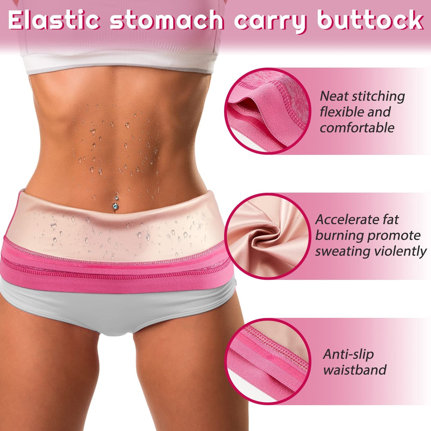 Geyoga Waist Trimmer Sweat Waist Trainer Wrap Stomach Wraps for Women Bodybuilding (Flesh Pink Inner