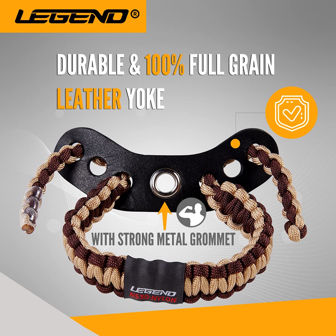 LEGEND 550 Paracord Bow Wrist Sling - Compound Bow Stabilizer & Hand Loop Carrier for Bow Hunting - Adjustable Wrist Strap with Durable Leather Yoke, Strong Metal Grommets - Archery Accessories & Gear