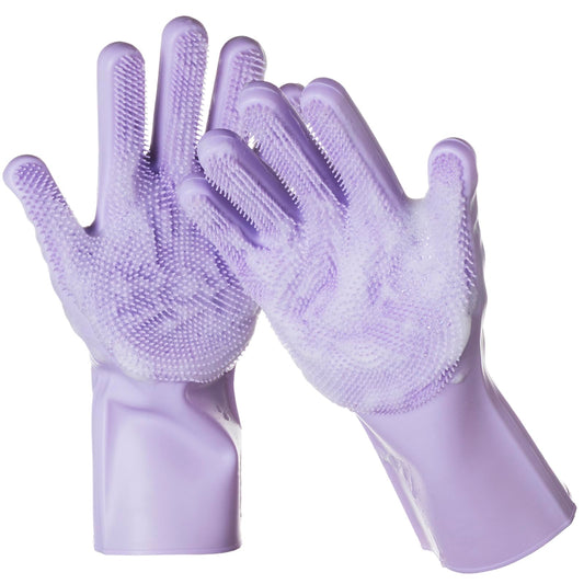 DELOMO Dog Washing Gloves 1 Pair: Soft and Gentle Silicone Pet Grooming Gloves - Bathing Scrubber Brush Mitt Grooming Shedding Fur Removal Massage for Dogs/Cats/Horse, Purple