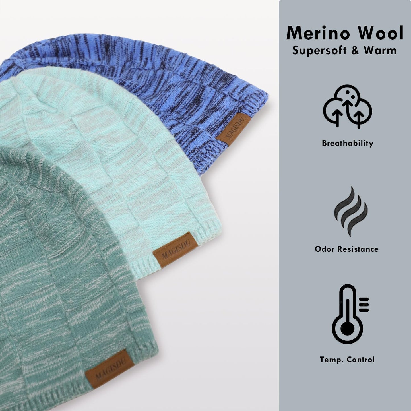 MAGISDU Slouchy Beanie,Satin Lined Winter Beanie Hats for Women Men Unisex Merino Wool Beanies Knit Soft Slouchy Warm Oversize Beanie Hat,Black