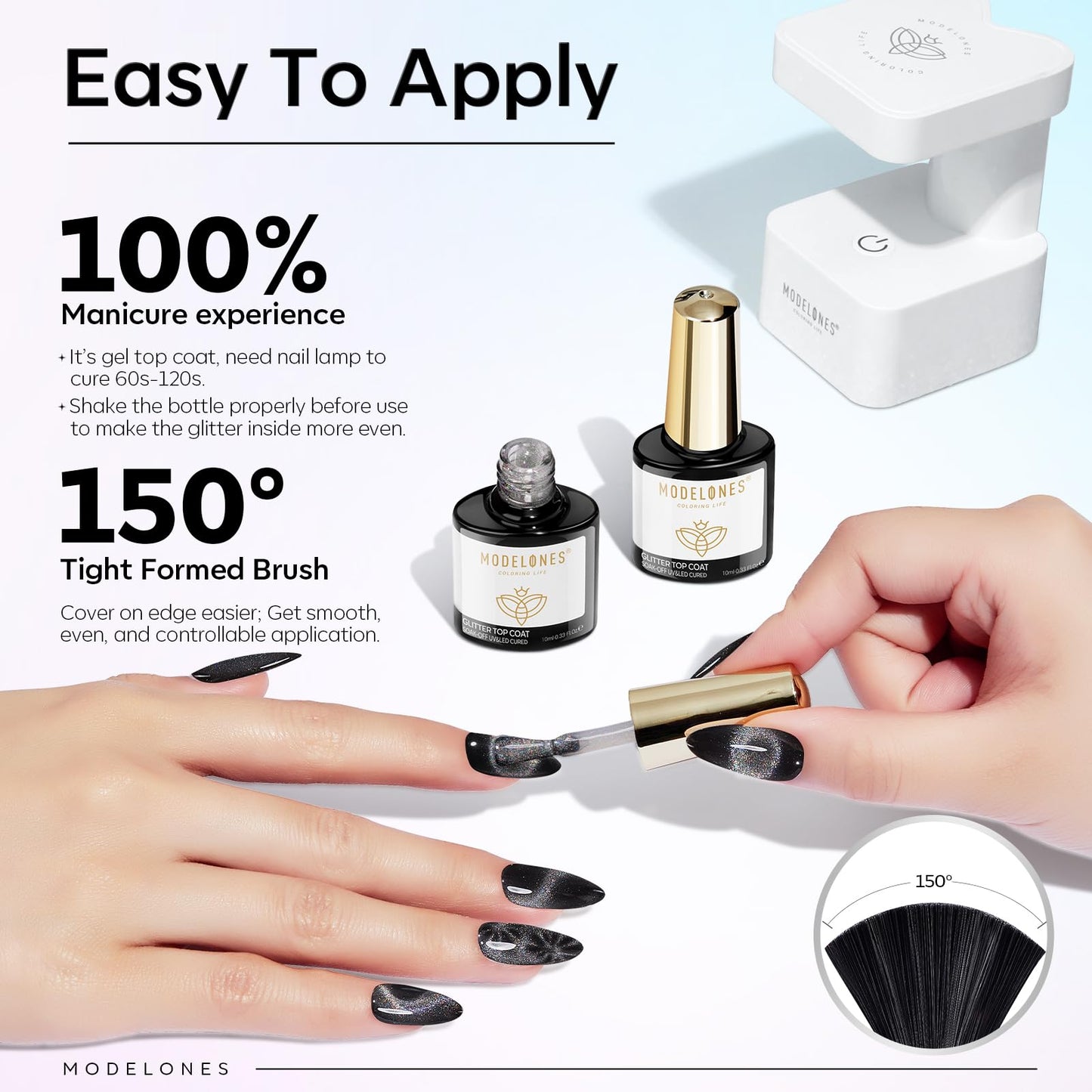 modelones Cat Eye Gel Nail Polish Top Coat, 2-in-one Rainbow 9D Glitter Clear Gel Polish with Magnet Stick Holographic Glossy Finish Long Lasting Soak Off Manicure Home Salon Nail Art 10 ML