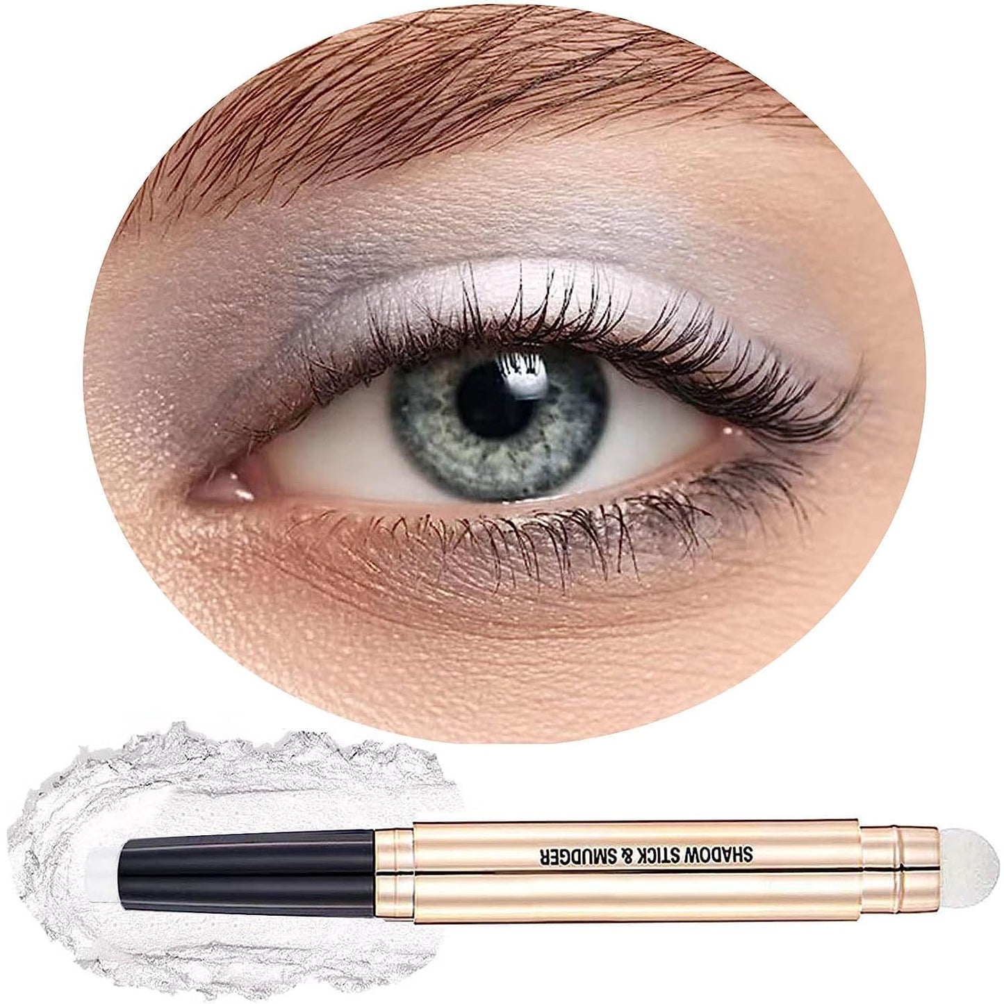 SAUBZEAN White Eyeshadow Stick Makeup, Highlighter Matte Cream Eye Shadow Pencil, Waterproof Hypoallergenic Long Lasting Crayon, Glitter Primer Palette Shimmer Eyeliner Pen wiht Soft Brush