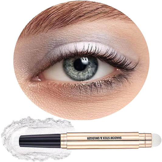 SAUBZEAN White Eyeshadow Stick Makeup, Highlighter Matte Cream Eye Shadow Pencil, Waterproof Hypoallergenic Long Lasting Crayon, Glitter Primer Palette Shimmer Eyeliner Pen wiht Soft Brush