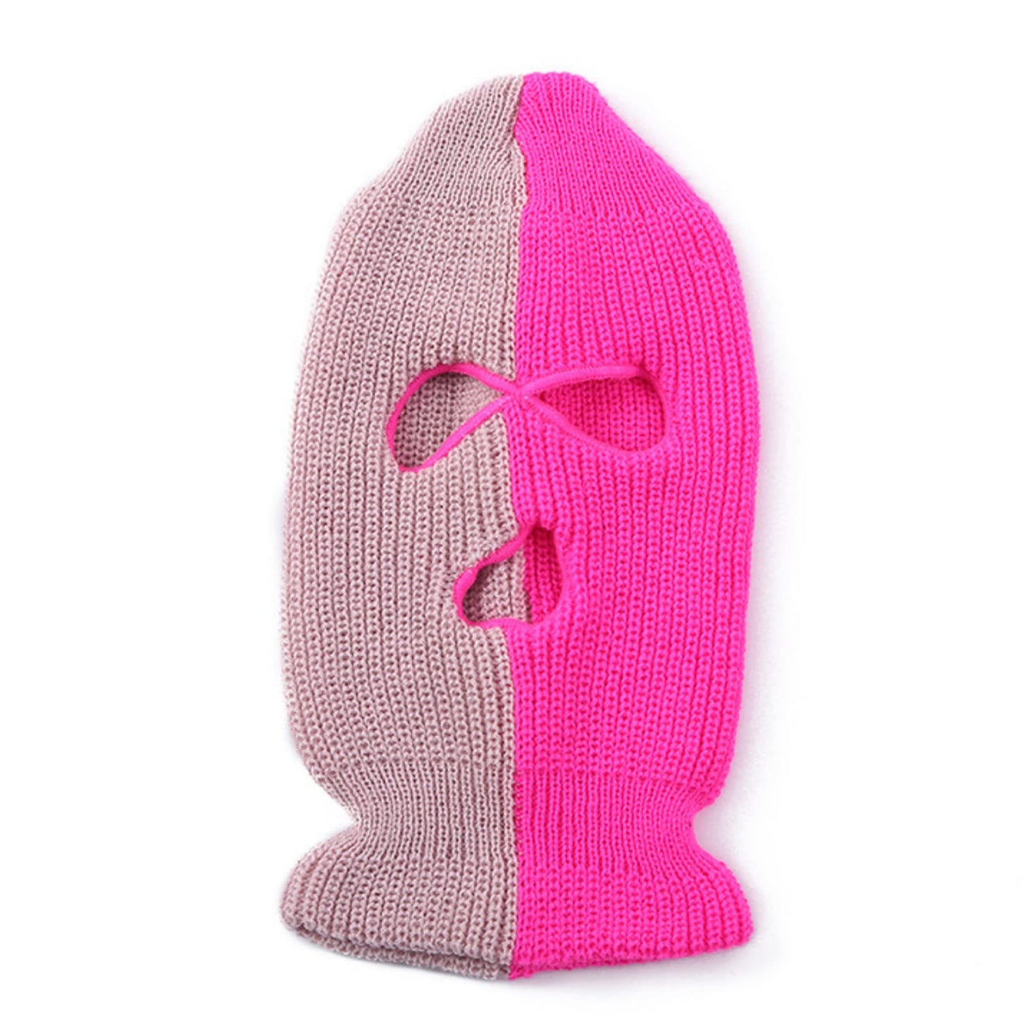 aoozleny 3-Hole Two Color Knitted Hat Ski Mask Balaclava, Full Face Mask for Cycling/Skiing Winter Outdoor Sports (Pink+Rosered)