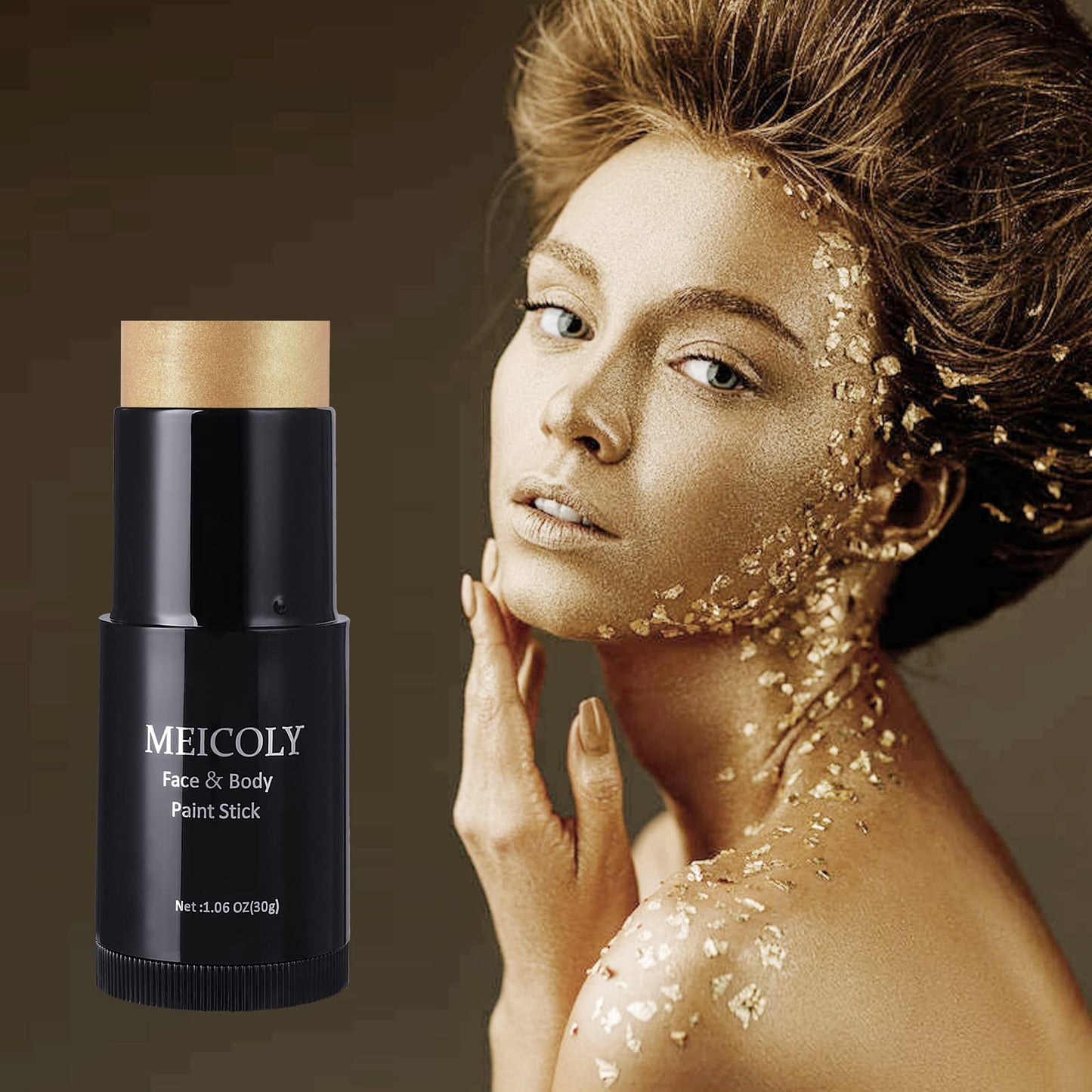 MEICOLY Gold Face Paint Stick(1.06 Oz),Cream Blendable Full Body Paint Sticks,Sweatproof Waterproof Body Paint Makeup Stick for Halloween Special Effects SFX Cosplay,Metallic Gold