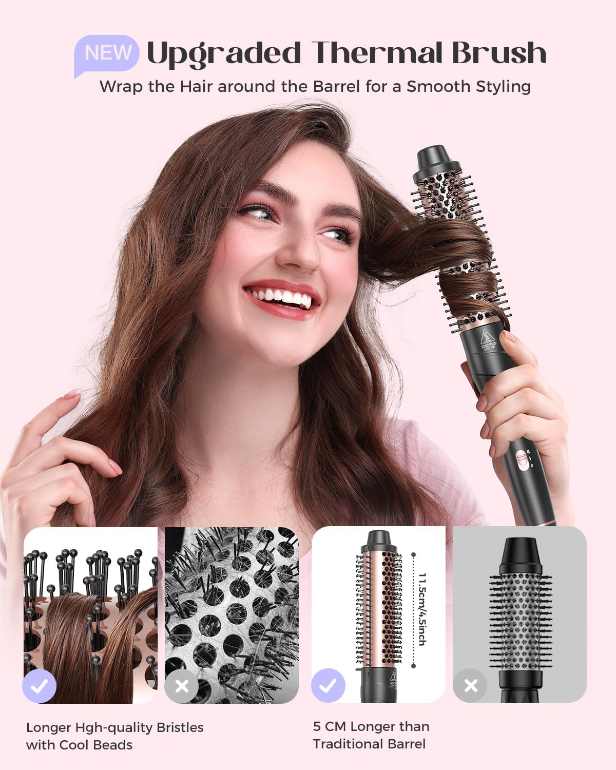 Lopeie 5 in 1 Curling Iron with Thermal Brush and 4 Interchangeable Ceramic Barrels(1/2 to 1 1/2 inch), Curling Wand Set with Flat Iron, Fast Heating, Dual Voltage Hair Curler, Gifts for Women