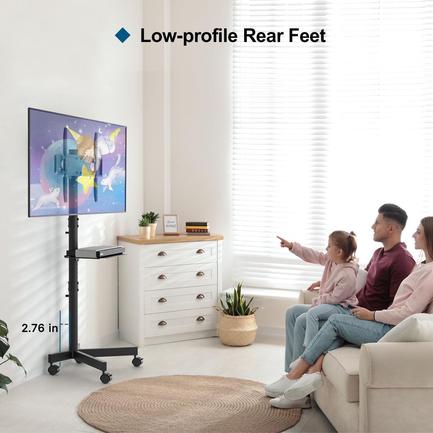 Mobile TV Cart for 23-60 Inch LED LCD Flat Curved Screens TVs, Rolling TV Stand with Locking Wheels Holds Up to 88lbs, Height Adjustable Portable Floor Stand with Media Shelf Tray, Max VESA 400x400mm