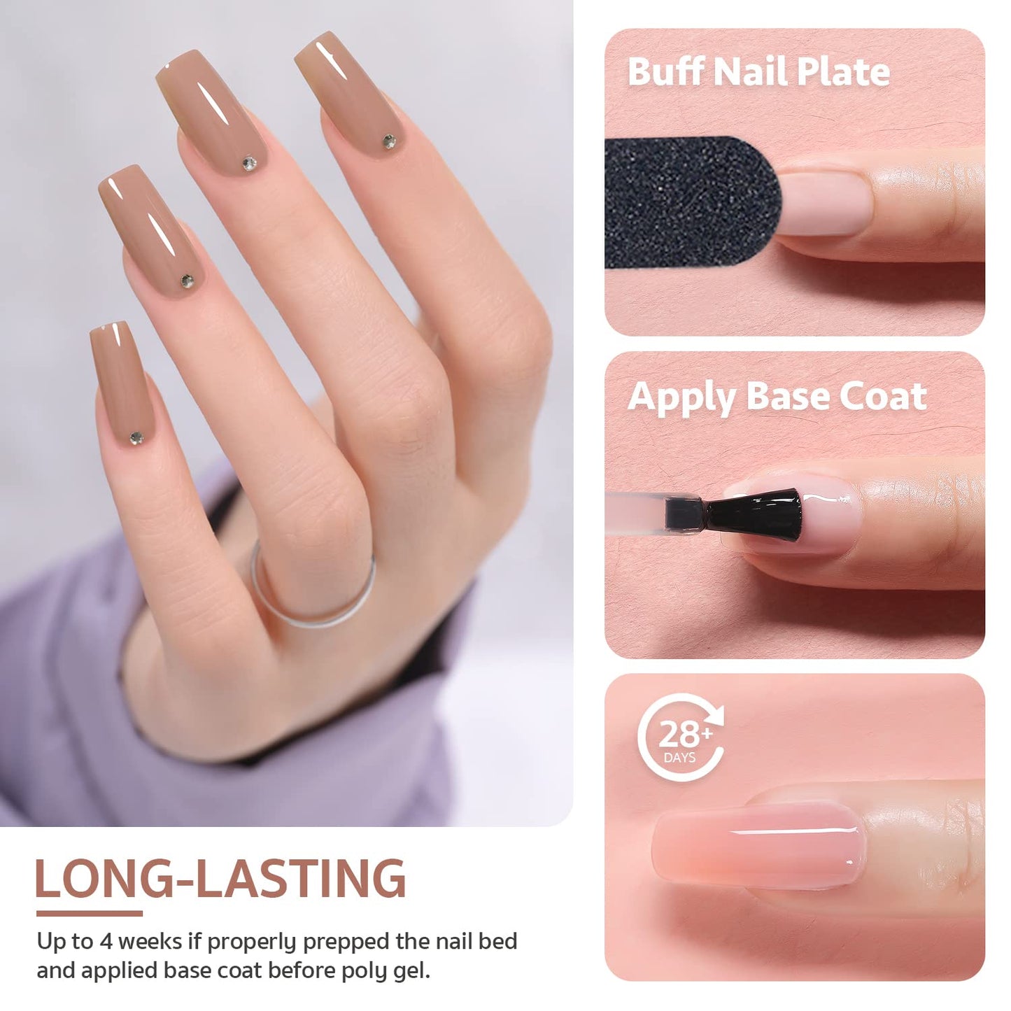 GAOY Poly Gel Nail Kit with U V Light Starter Kit, 6 Colors Nude Pink Black Builder Gel Extension for Beginners with Everything Nail Art DIY at Home