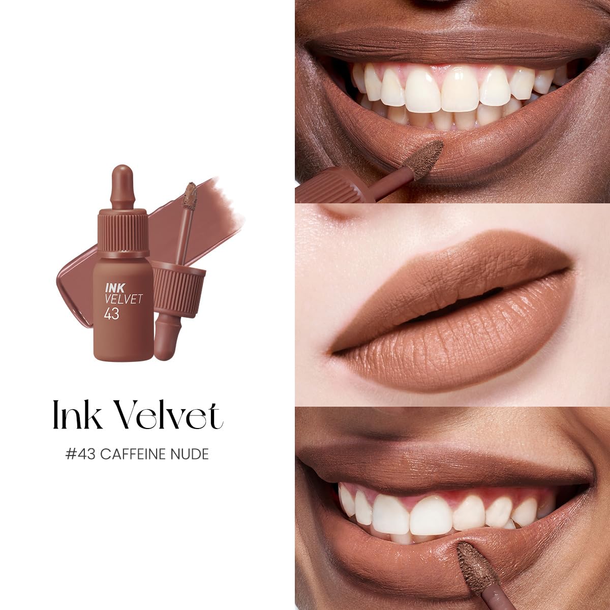 Peripera Ink the Velvet Lip Tint - High Pigment Color, Longwear, Weightless, Not Animal Tested, Gluten-Free, Paraben-Free (043 CAFFEINE NUDE)