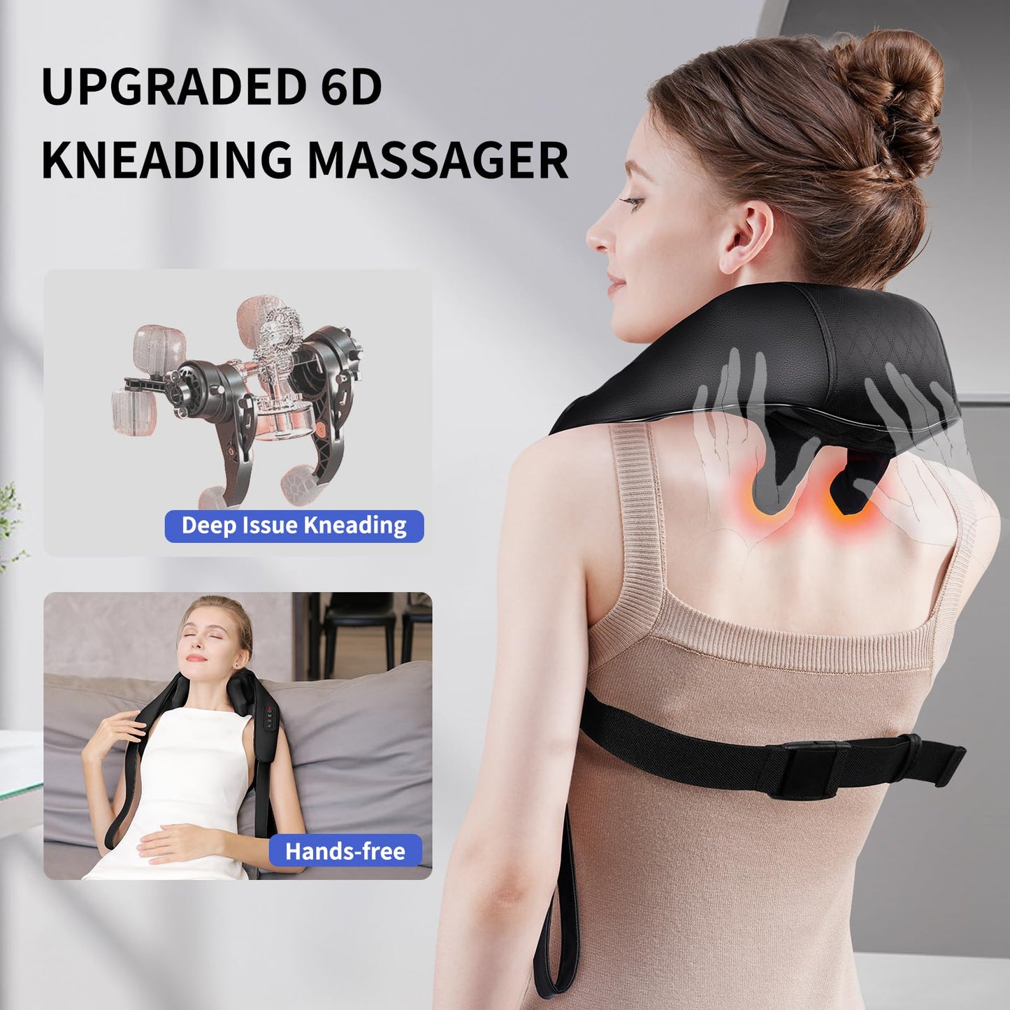 Neck Massager with Heat - Cordless Shiatsu Neck and Back Massager for Pain Relief Deep Tissue, Rechargeable 6D Kneading Brushless Motor Shoulder Massage Gifts for Women Men Home Office Car Christmas