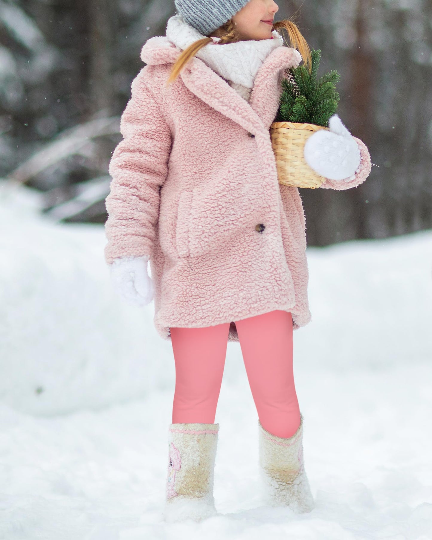 Auranso Girls Winter Fleece Lined Leggings Kids Warm Thick Thermal Pants 2 Pack Black and Pink 10-11 Years