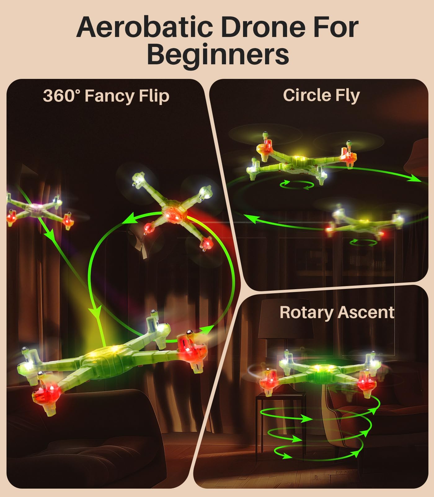 SYMA Kids Drone with 7-Color LED Light, X440 Indoor Drone for Adults with Altitude Hold, 360°Flip Lightweight RC Helicopter, 2 Batteries Easy to Fly Gift for Kids Beginners